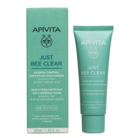 APIVITA Just Bee Clear Κρέμα Κατά Tων Ατελειών, Ενυδάτωση & Ματ Αποτέλεσμα Mε Propolis AMC & Φυτικό Σαλικυλικό Οξύ 40ml