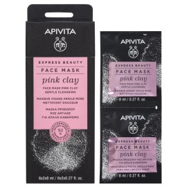 APIVITA Express Beauty Μάσκα Προσώπου Με Ροζ Άργιλο Για Απαλό Καθαρισμό 2x8ml