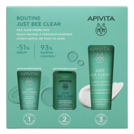 APIVITA Set Just Bee Clear Cream - Κρέμα Προσώπου Κατά Των Ατελειών Για Ενυδάτωση + Ματ Αποτέλεσμα 40ml + Δώρο Gel καθαρισμού 15ml + Λοσιόν Σύσφιξης Πόρων 50ml