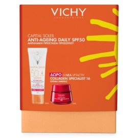 VICHY Capital Soleil Anti-Ageing 3-in-1 SPF50 Αντηλιακή Κρέμα Προσώπου 50ml + Δώρο Liftactiv Collagen Specialist 16 Κρέμα Ημέρας 15ml