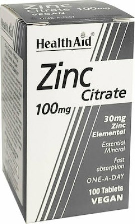 HEALTH AID Zinc Citrate 100mg 100 Ταμπλέτες